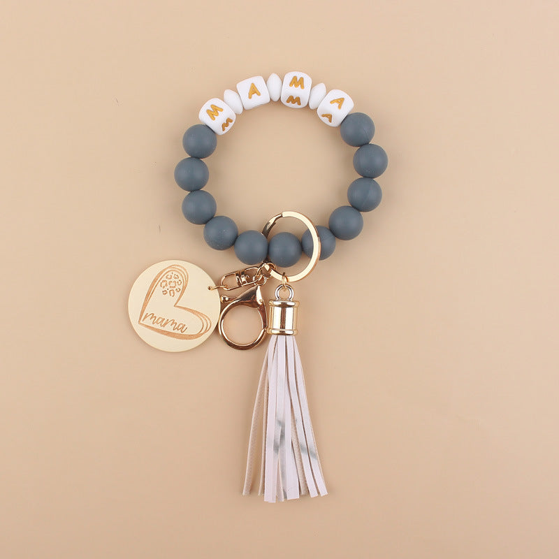 Wholesale MAMA Solid Color Silicone Beaded Wrist Keychain